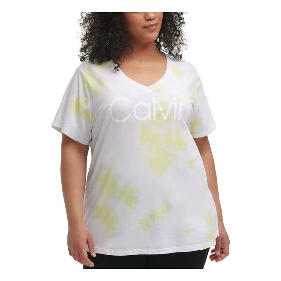 CALVIN KLEIN PERFORMANCE Womens Green Short Sleeve V Neck T-Shirt Plus 1X - Picture 1 of 1